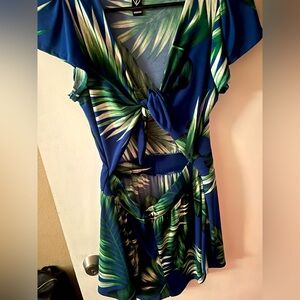 Tropical Blue and Green Wrap Dress